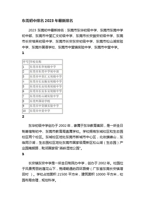 东莞初中排名2023年最新排名