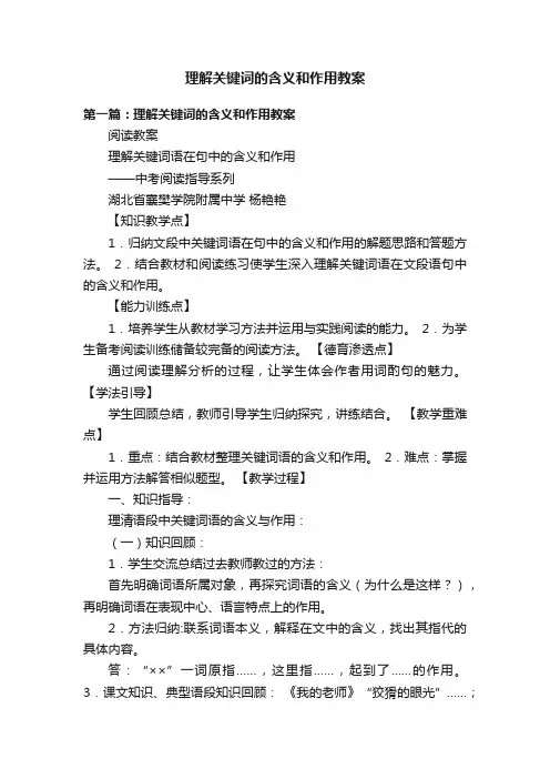 理解关键词的含义和作用教案