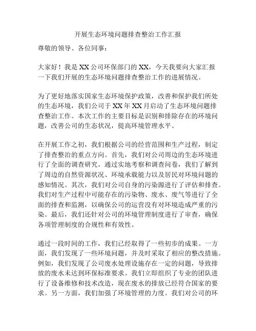 开展生态环境问题排查整治工作汇报