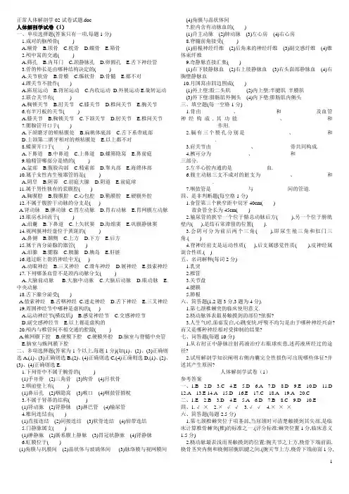 正常人体解剖学02试卷试题汇总
