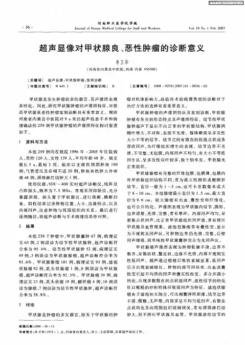 超声显像对甲状腺良、恶性肿瘤的诊断意义
