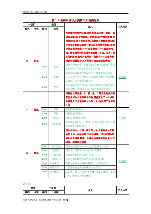 最新三调土地利用现状分类和三大地类对应