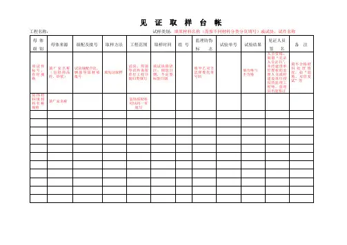 [监理资料]见证取样台账