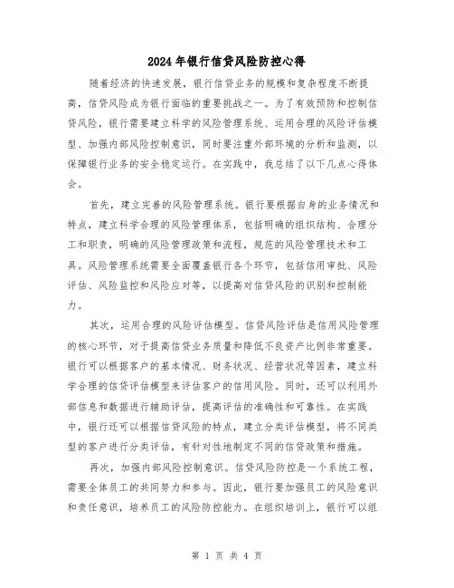 2024年银行信贷风险防控心得(2篇)