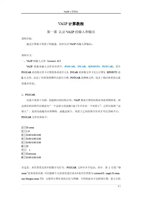 1-VASP计算教程第一课-认识VASP的输入和输出