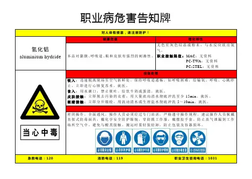氢化铝-职业病危害告知牌