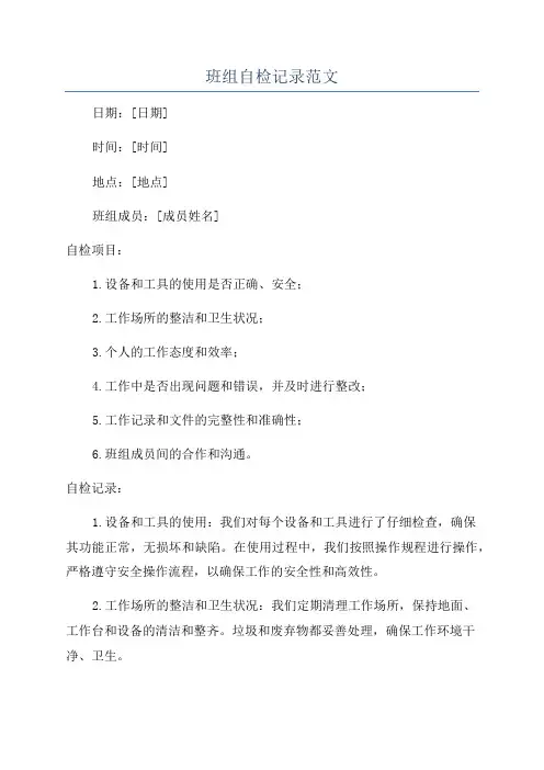 班组自检记录范文
