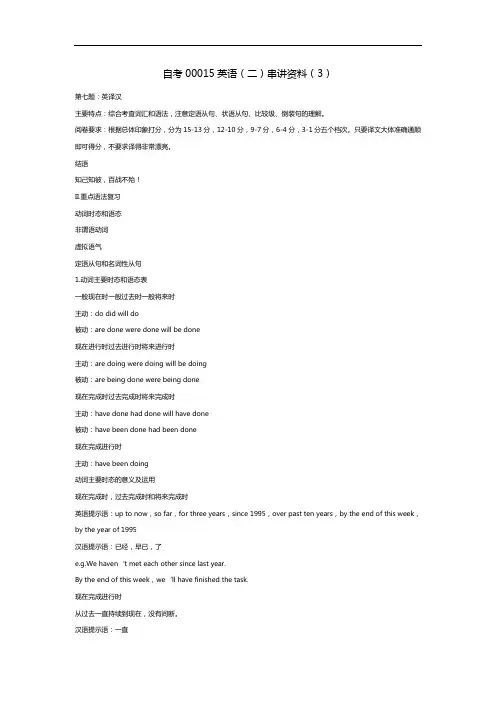 自考00015英语(二)串讲资料3