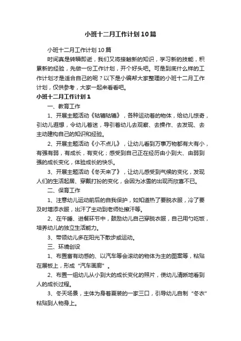 小班十二月工作计划10篇