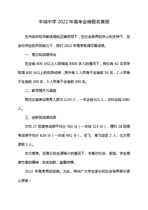 丰城中学2022年高考金榜题名喜报