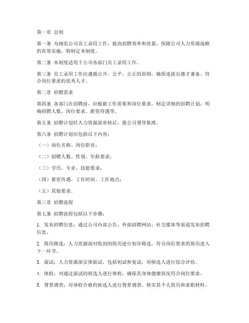 人力资源管理制度录用范本