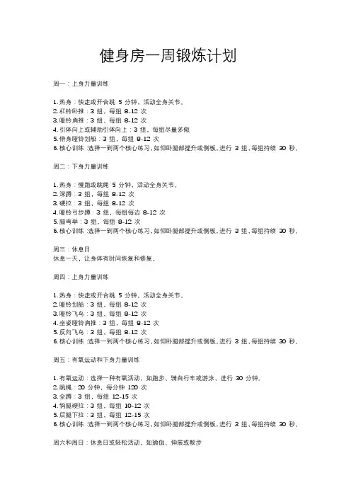 健身房一周锻炼计划
