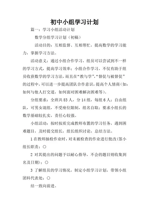 初中小组学习计划