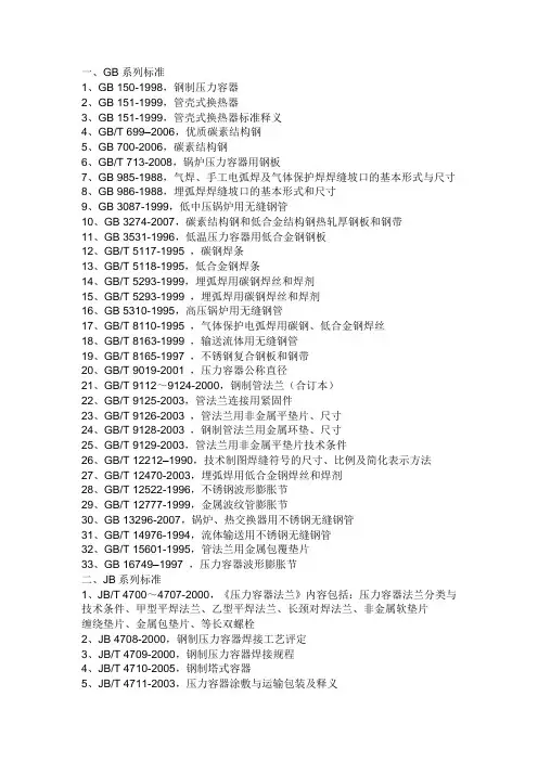 压力容器标准编号