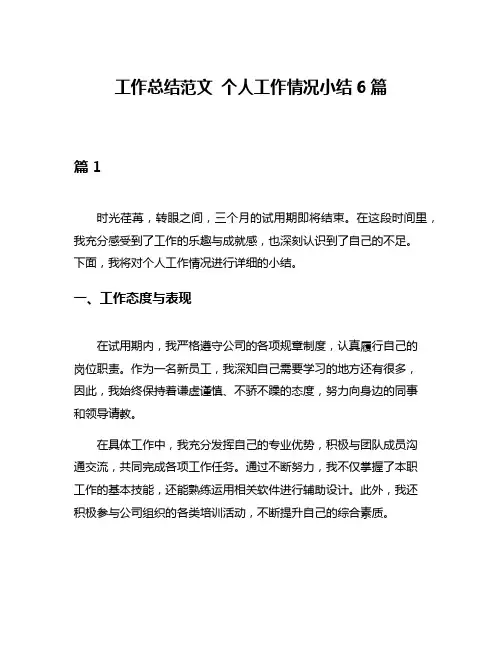 工作总结范文 个人工作情况小结6篇