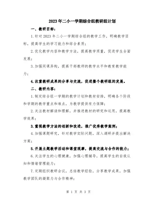 2023年二小一学期综合组教研组计划