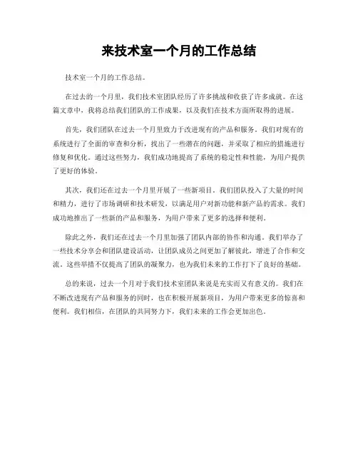 来技术室一个月的工作总结