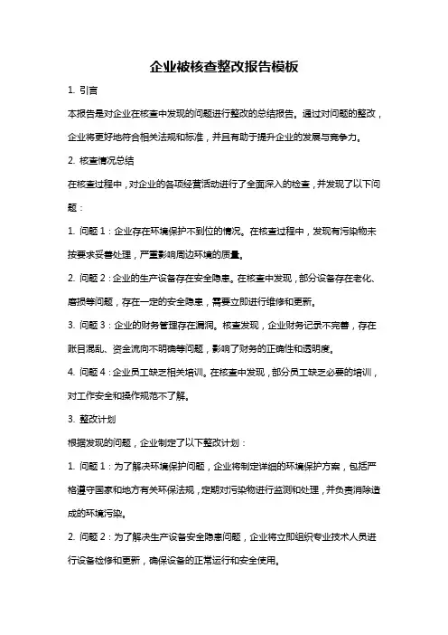 企业被核查整改报告模板