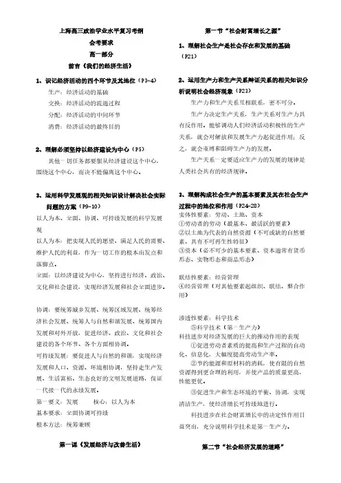 【免费下载】上海高三政治学业水平复习考纲