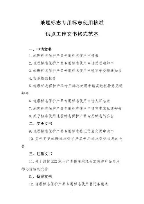 地理标志专用标志使用核准试点工作文书格式范本