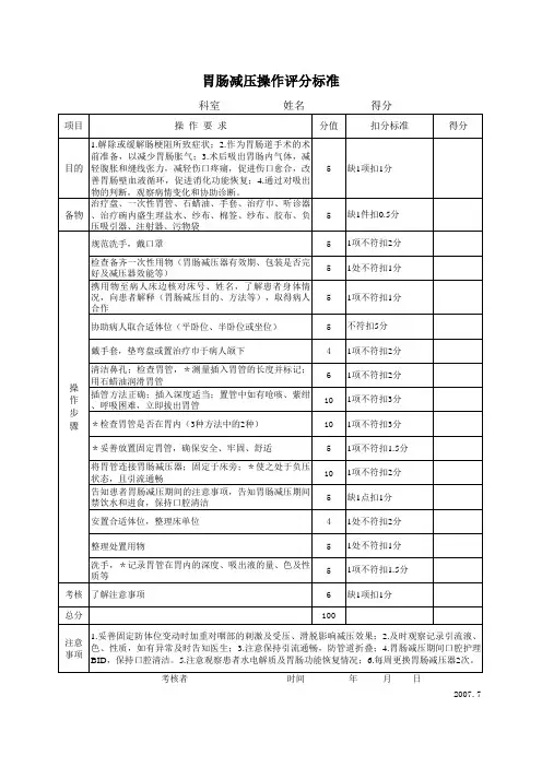 7：胃肠减压操作评分