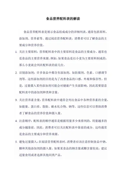 食品营养配料表的解读