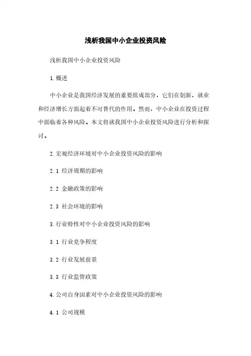 浅析我国中小企业投资风险