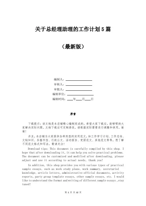 关于总经理助理的工作计划5篇