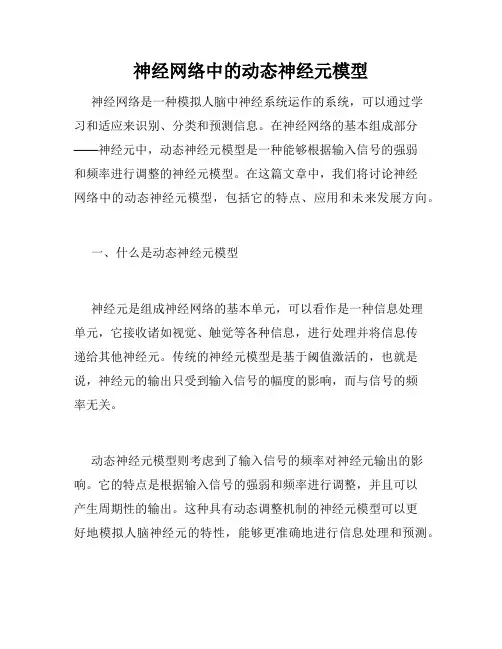 神经网络中的动态神经元模型