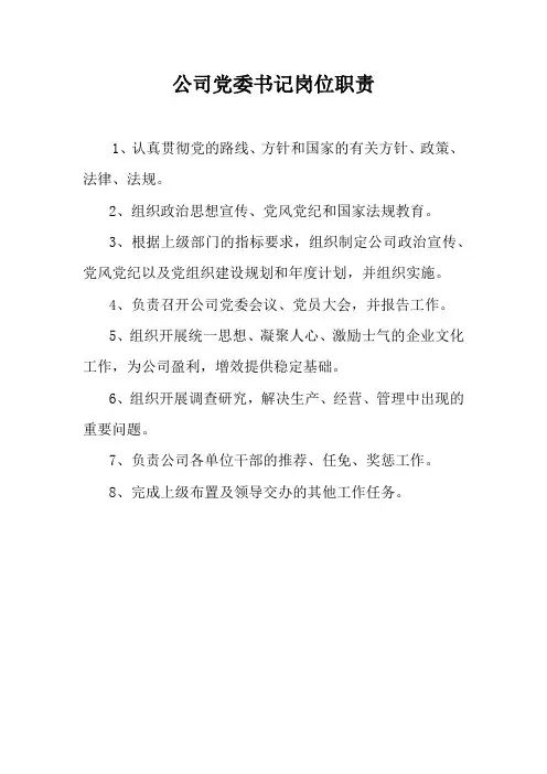公司党委书记岗位职责