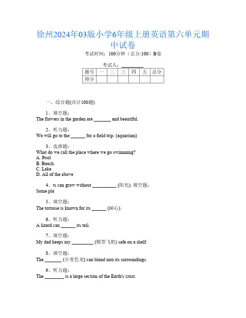 徐州2024年03版小学6年级上册第2次英语第六单元期中试卷