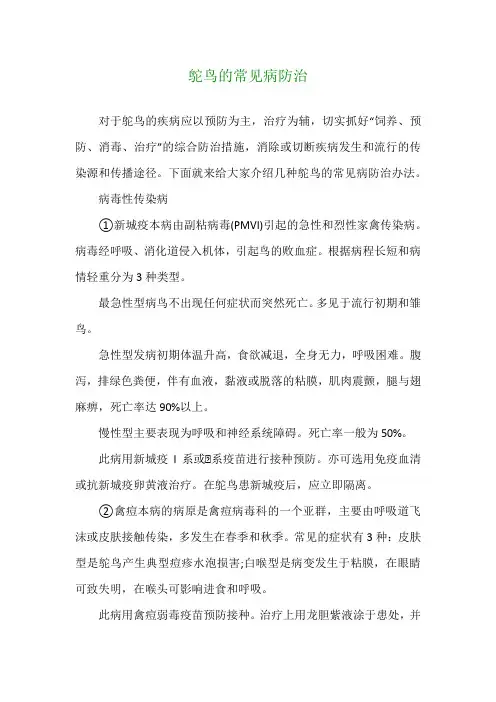 鸵鸟的常见病防治