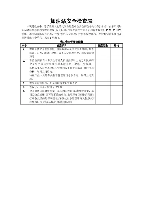 加油站安全检查表(Word)