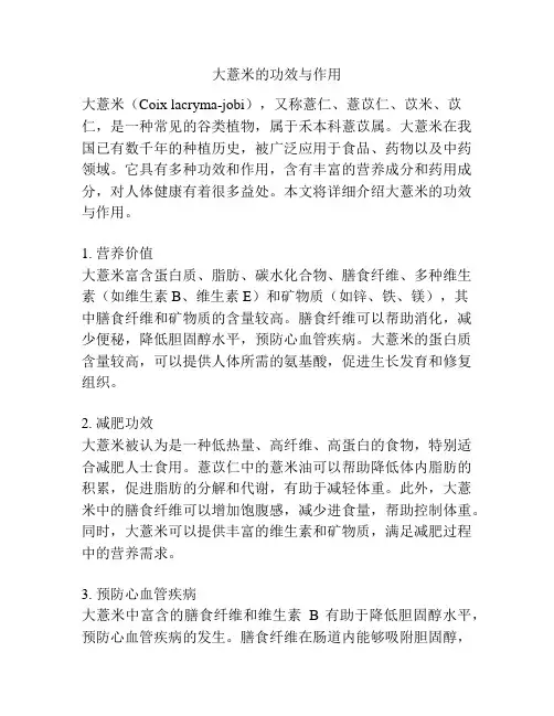 大薏米的功效与作用