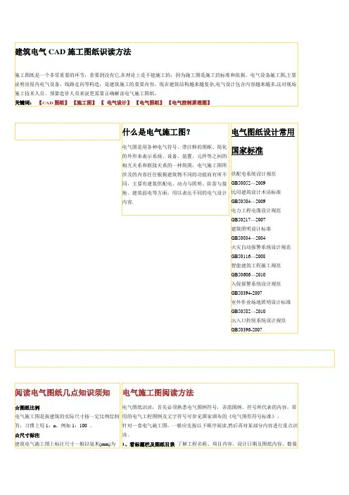 建筑电气CAD施工图纸识读方法