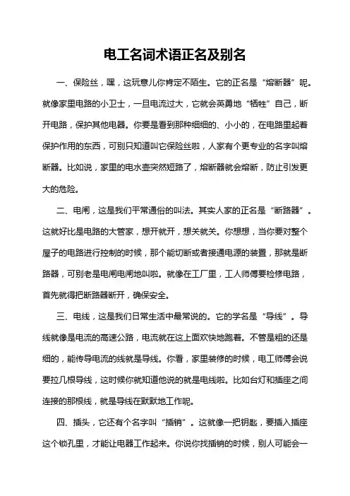 电工名词术语正名及别名