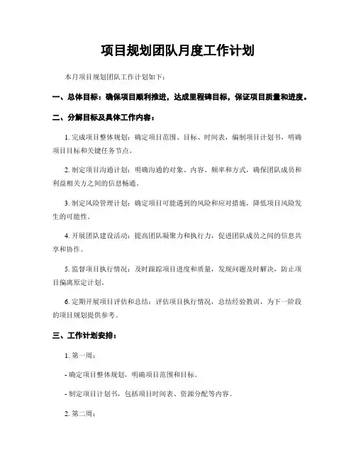 项目规划团队月度工作计划