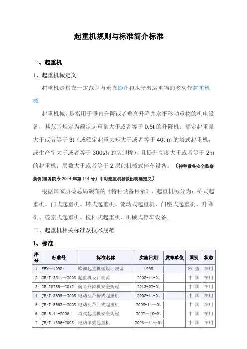 起重机规则与标准简介标准