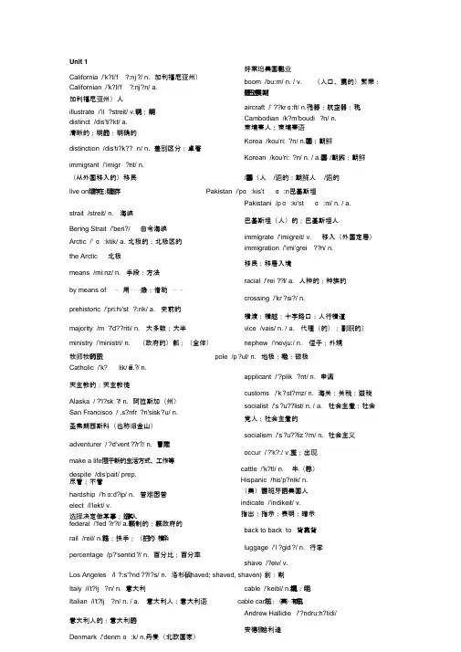 人教版高中英语选修8课本单词表