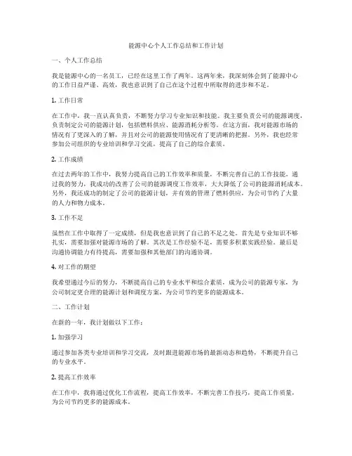 能源中心个人工作总结和工作计划