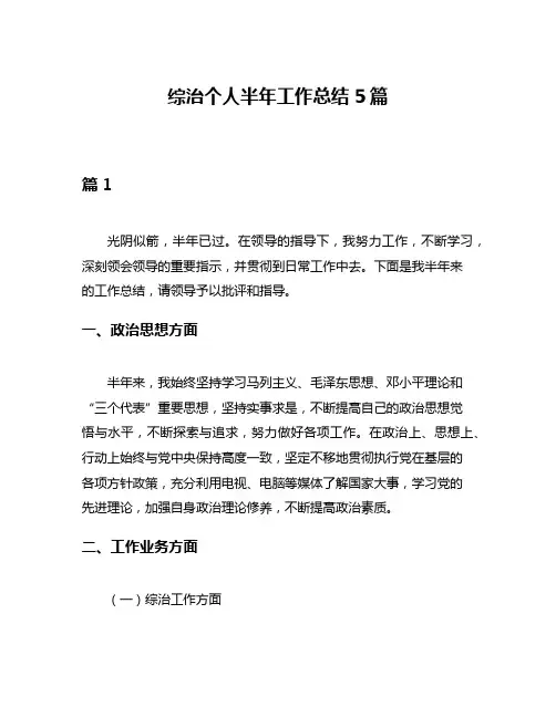 综治个人半年工作总结5篇