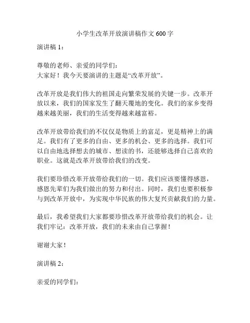 小学生改革开放演讲稿作文600字