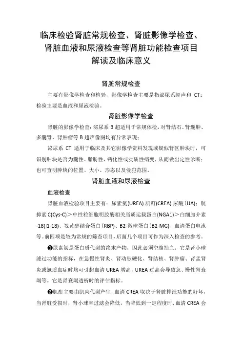 临床检验肾脏常规检查、肾脏影像学检查、 肾脏血液和尿液检查等肾脏功能检查项目解读及临床意义