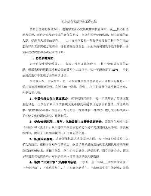 初中综合素质评价工作总结