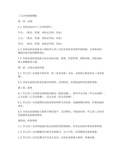 三人合伙制度模板
