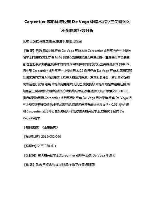 Carpentier成形环与经典De Vega环缩术治疗三尖瓣关闭不全临床疗效分析