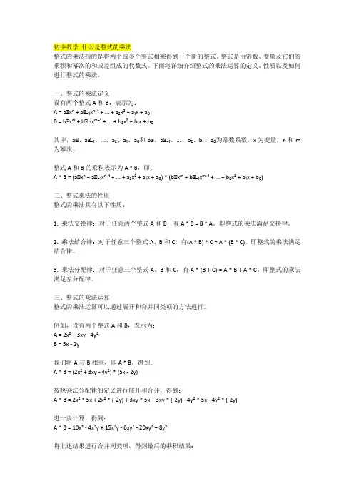 初中数学 什么是整式的乘法