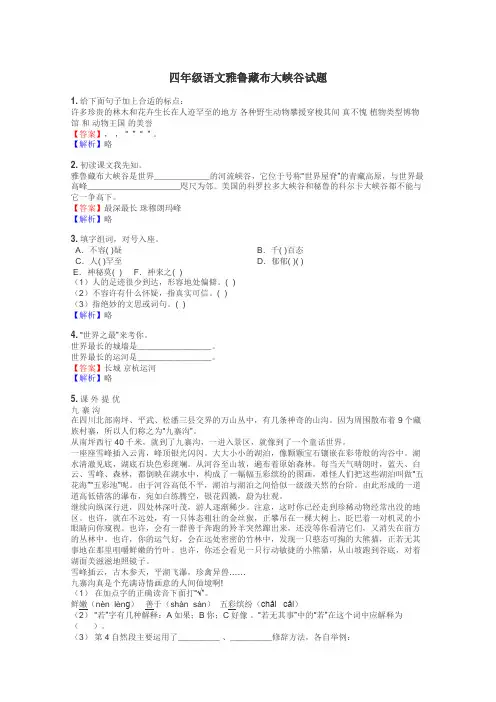 四年级语文雅鲁藏布大峡谷试题
