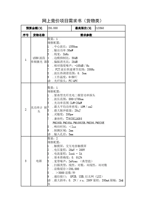 网上竞价项目需求书货物类