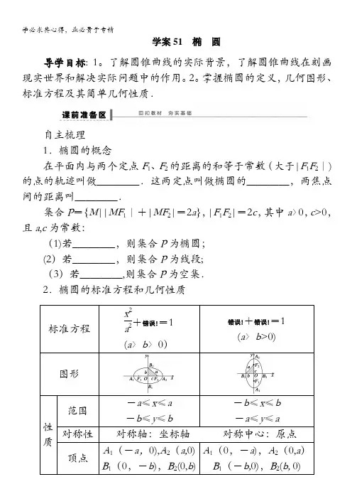 高三北师大版数学(理)一轮导学案 9.5 椭圆